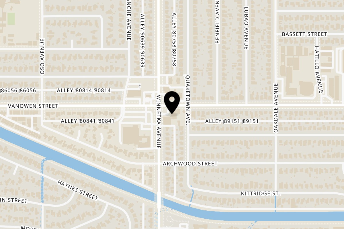 Map showing the location of Tastivo Pizza on 20050 Vanowen St # B in Winnetka